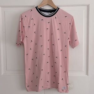 Denim & Flower + Ricky Singh Mens Sz Med Pink Flamingo Banded Ringer Tee